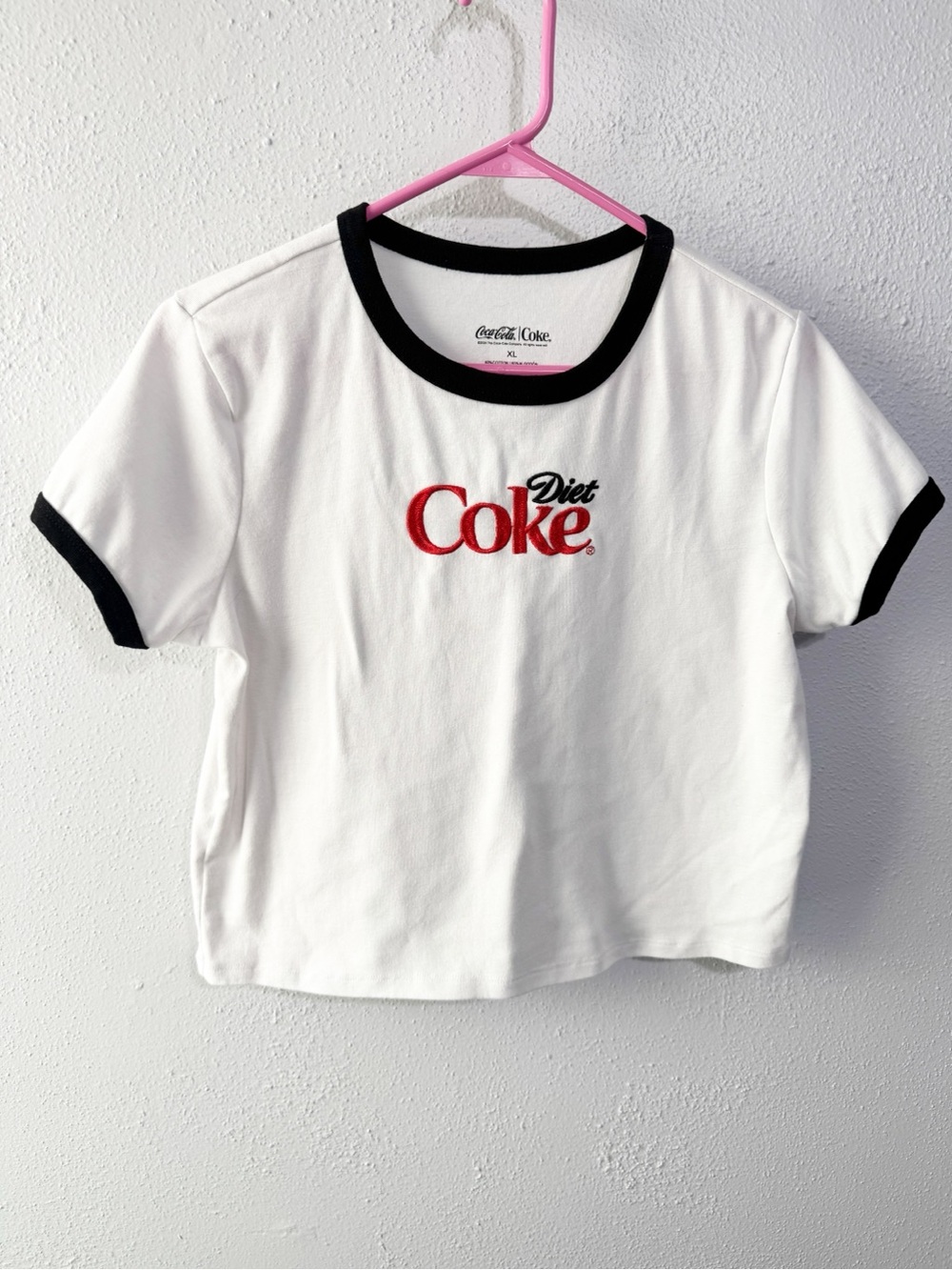 Coca Cola Diet Coke White Crop Tee with Black Trim
